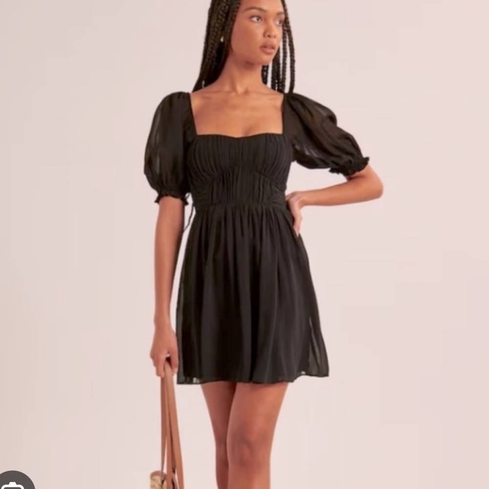 Abercrombie & Fitch Black Puff Sleeve Square Neck Mini Dress